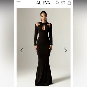 ALIEVA BARAN CRISS CROSS NECKLINE MAXI DRESS (BLACK)